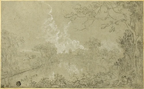 Banks of the River Dee near Eaton Hall, Cheshire by Richard Wilson, drawing, 1754-1764