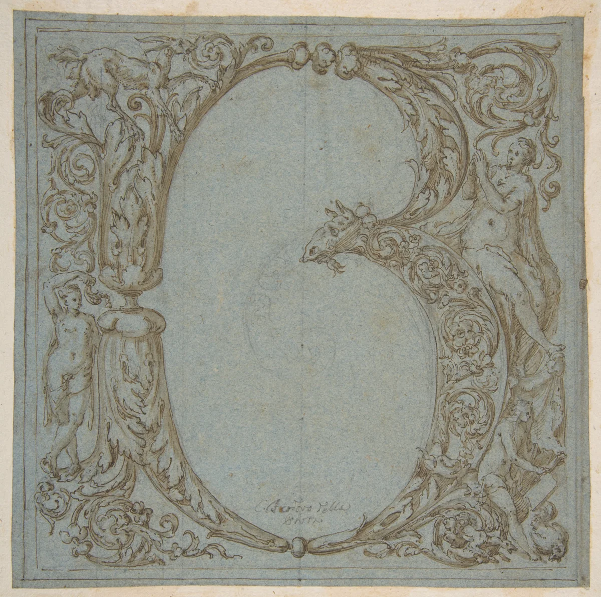 Design for an Ornamental Initial: B by Teodoro della Porta, drawing, 1567-1638