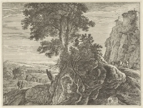 Landschap met een grote boom by anonymous, print, 1633-1679