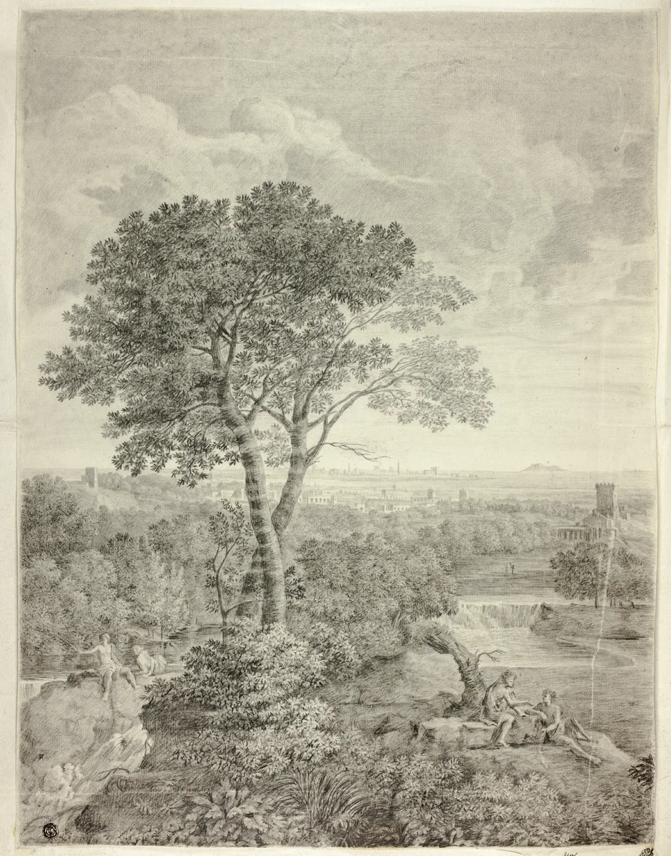 Fresco in Palazzo Colonna, Rome by Gaspard Dughet, drawing, 1635-1675