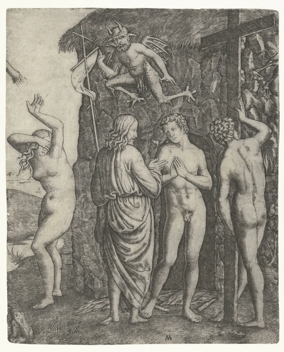 Christus verlost Adam en Eva uit voorgeborchte by Unknown, print, 1500-1527