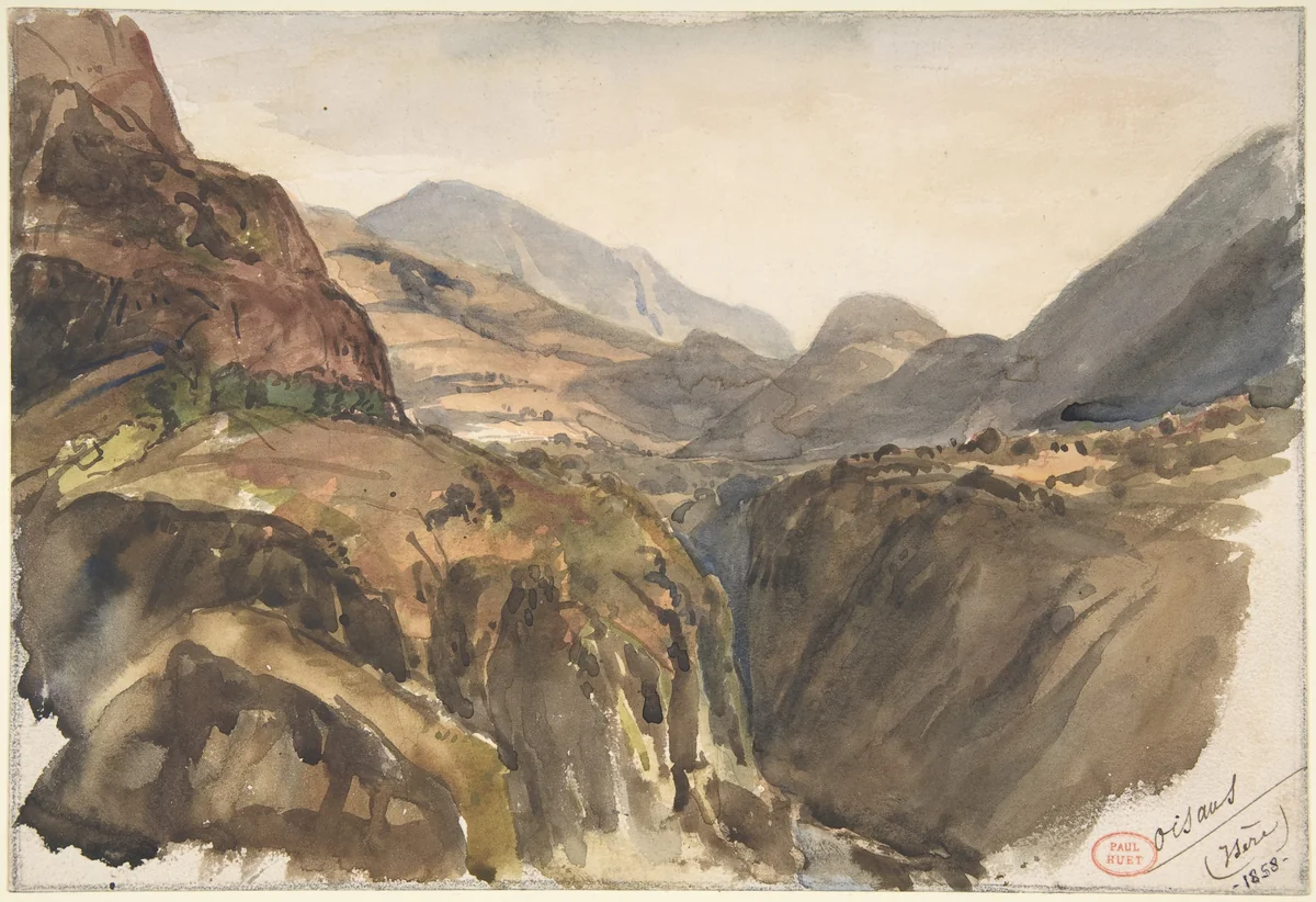 Mountain View at Oisans (Isère) by Paul Huet, drawing, 1858