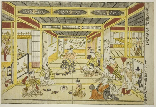 Original Perspective Picture of the Fashionable Seven Gods of Good Fortune (Furyu shichi fukujin uki-e kongen) by Okumura Masanobu (奥村政信), print, 1740-1749