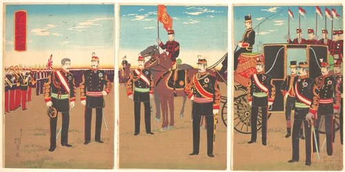 Review of Troops at the Aoyama Parade Grounds by Inoue Yasuji, print, 1888