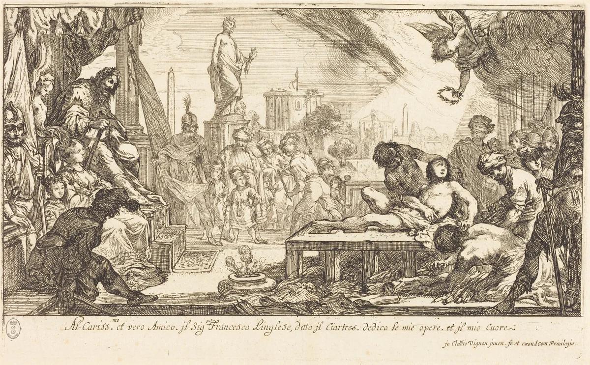 The Martyrdom of Saint Lawrence by Claude Vignon, print, 1593-1670