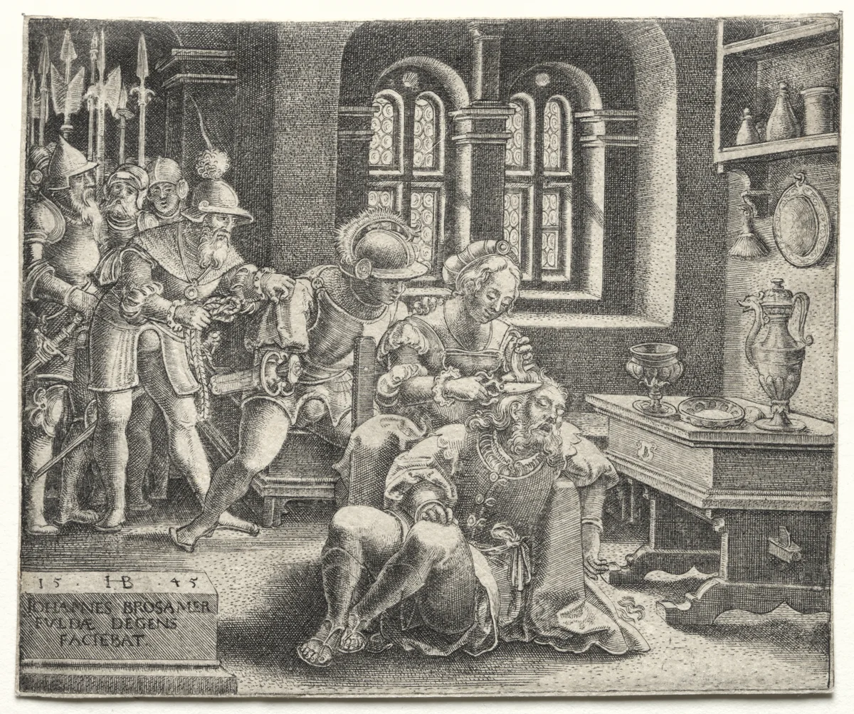Samson and Delilah by Hans Brosamer, print, 1545