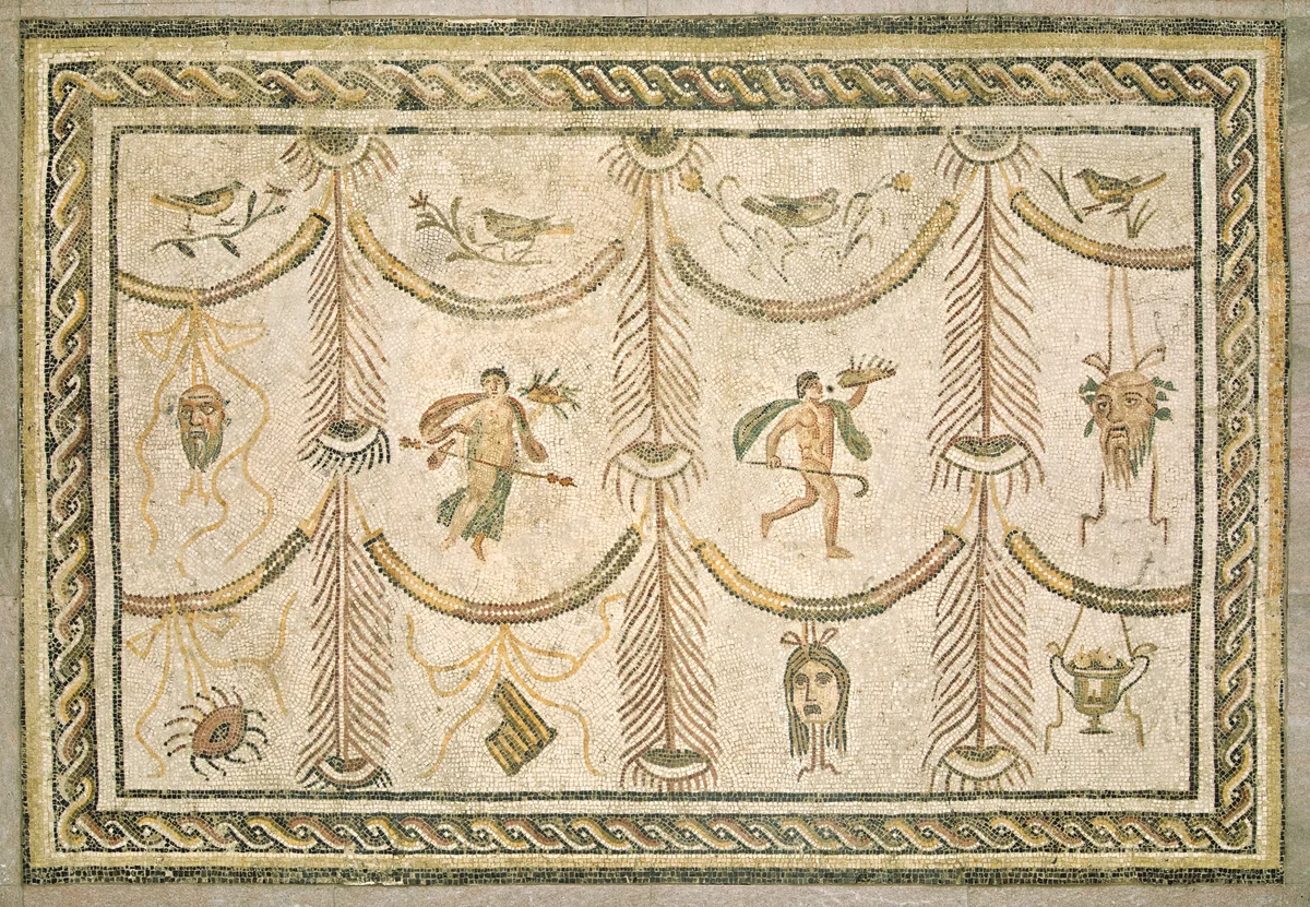 Symbols of Bacchus as God of Wine and the Theater by Roman, decorative art, 200-225