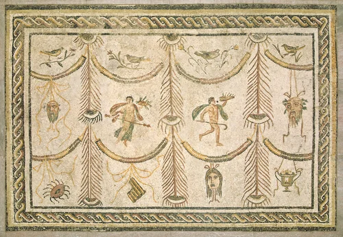 Symbols of Bacchus as God of Wine and the Theater by Roman, decorative art, 200-225
