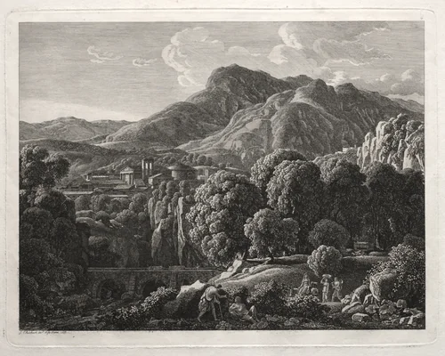 Heroic Landscape: Landscape with Town and River by Johann Christian Reinhart, print, 1799