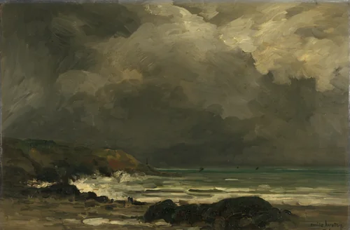 The Breakers by Emile Adélard Breton, painting, 1874