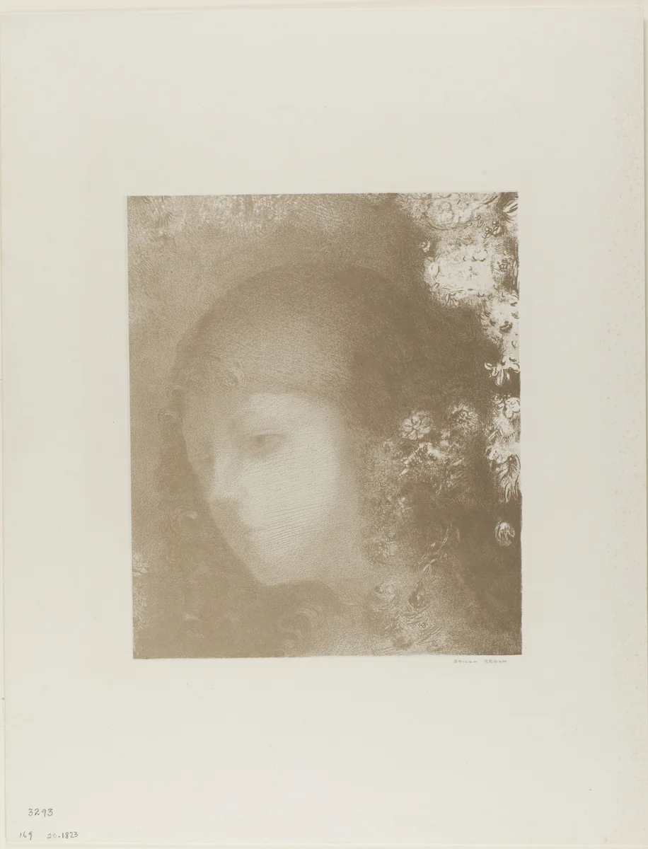 Child's Head With Flowers by Odilon Redon, print, 1897