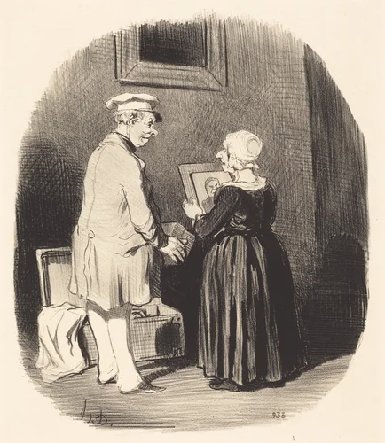 Tiens, ma femme, v'la mon portrait... by Honoré Daumier, print, 1846