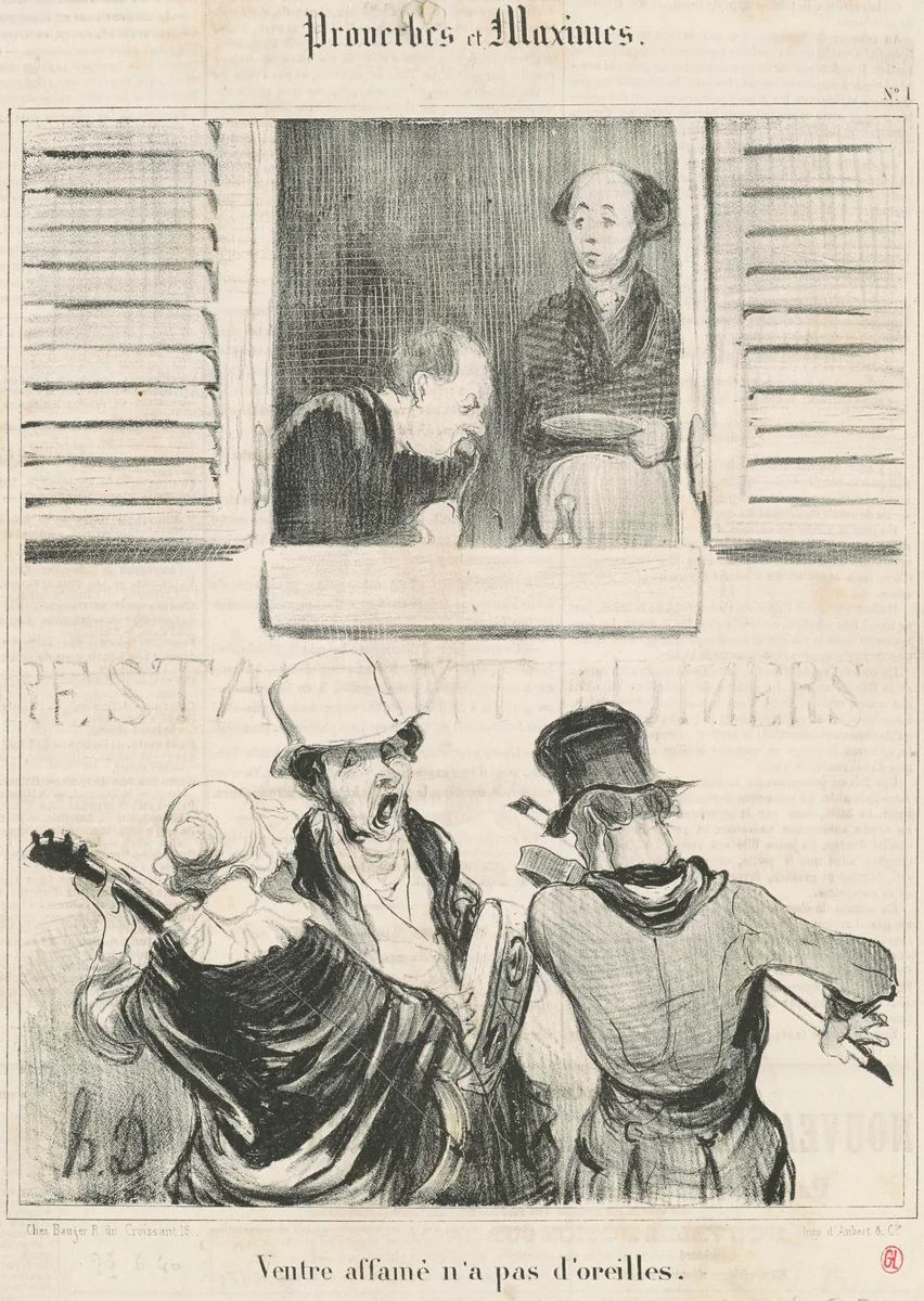 Ventre affamé n'a pas d'orleilles by Honoré Daumier, print, 1840