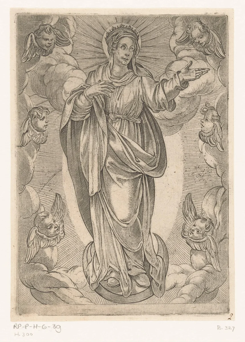 Maria op de maansikkel by Antonio Tempesta, print, 1565-1630