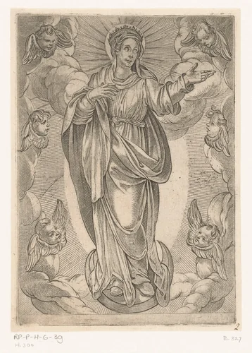 Maria op de maansikkel by Antonio Tempesta, print, 1565-1630