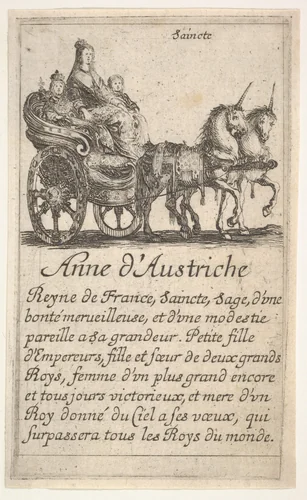 Anne d'Austrische, from "The Game of Queens" (Le Jeu des Reines Renommées) by Stefano della Bella, print, 1644