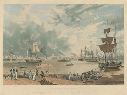 New Orleans: Taken from the Opposite Side, a Short Distance above the Middle or Picayyune Ferry by William James Bennett; Antoine Mondelli, print, 1841