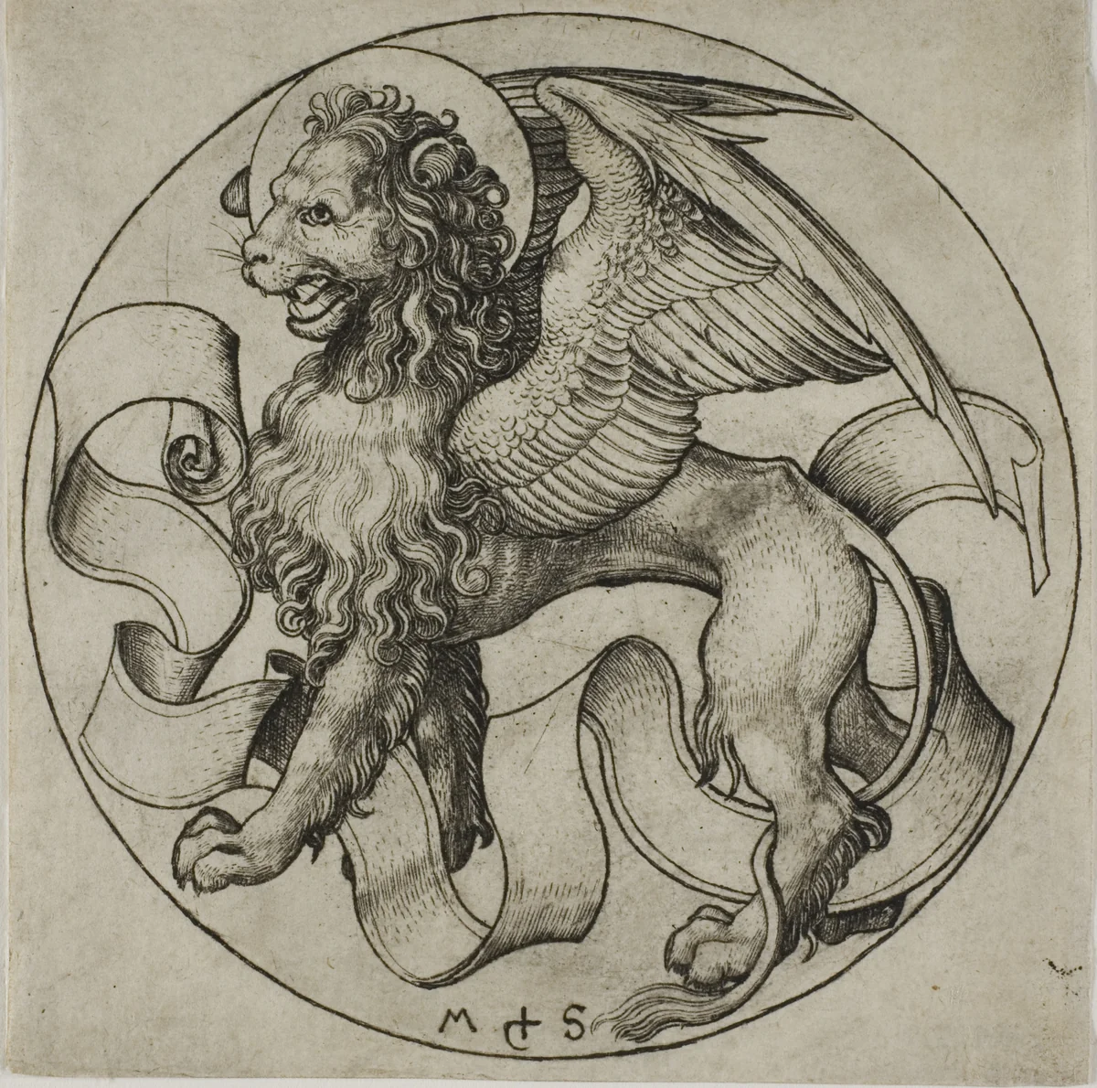 The Lion of Saint Mark by Martin Schongauer, print, 1485-1495