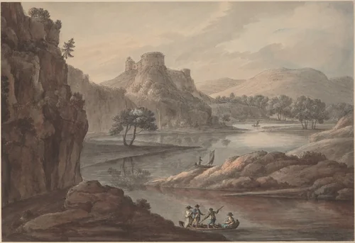 River Landscape with a Castle by Robert Adam, drawing, 1780-1790