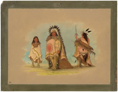 A Sioux Chief, His Daughter, and a Warrior by George Catlin, painting, 1861-1869