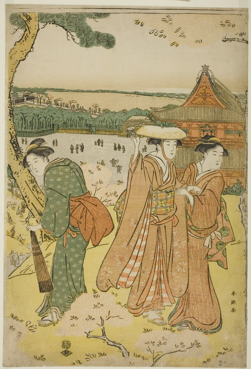 Viewing Cherry Blossoms at Ueno by Katsukawa Shuncho, print, 1775-1806