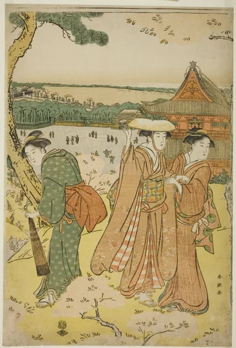 Viewing Cherry Blossoms at Ueno by Katsukawa Shuncho, print, 1775-1806