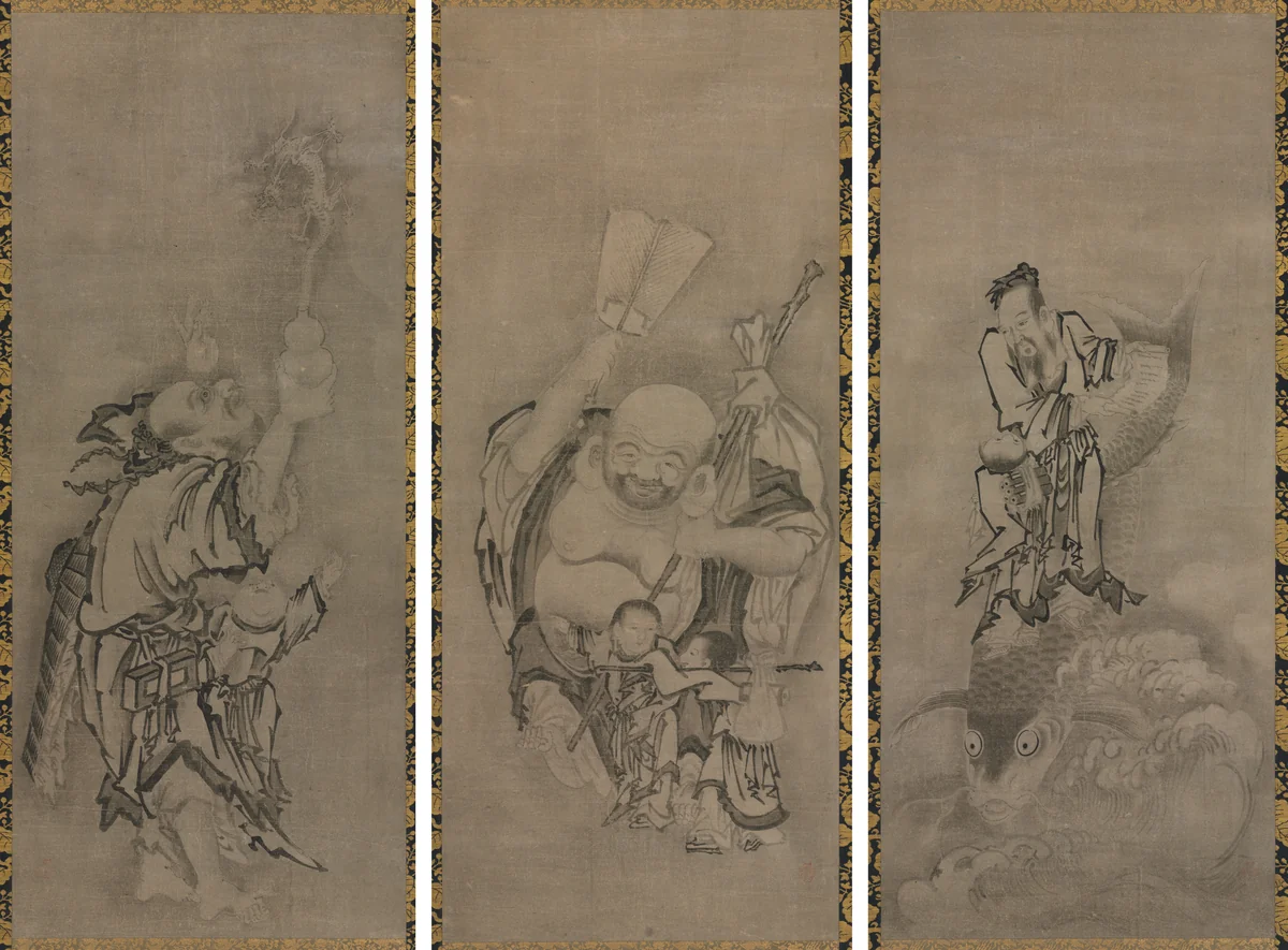 Hotei with Daoist Immortals by Kyūseki Tomonobu, painting, 1670-1730