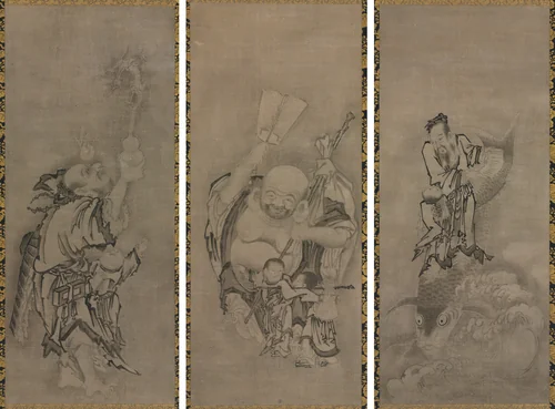 Hotei with Daoist Immortals by Kyūseki Tomonobu, painting, 1670-1730
