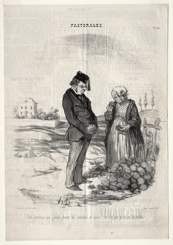 How strange.... I had planted potatoes, and here I am harvesting truffles! by Honoré Daumier, print, 1845