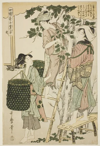 No. 2 (ni), from the series "Women Engaged in the Sericulture Industry (Joshoku kaiko tewaza-gusa)" by Kitagawa Utamaro (喜多川歌麿), print, 1793-1805
