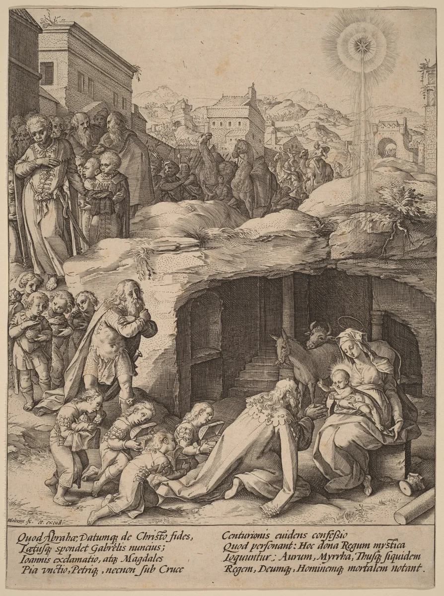 The Adoration of the Magi by Hendrick Goltzius, print, 1586