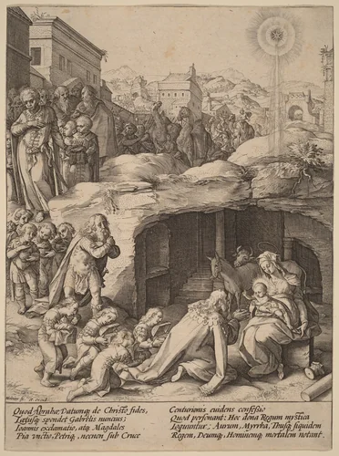 The Adoration of the Magi by Hendrick Goltzius, print, 1586