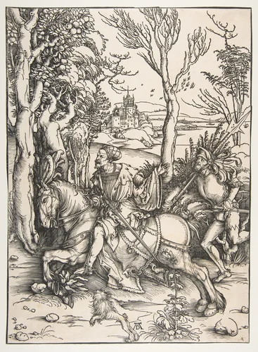 The Knight on the Horseback with Lansquenet by Albrecht Dürer, print, 1485-1528