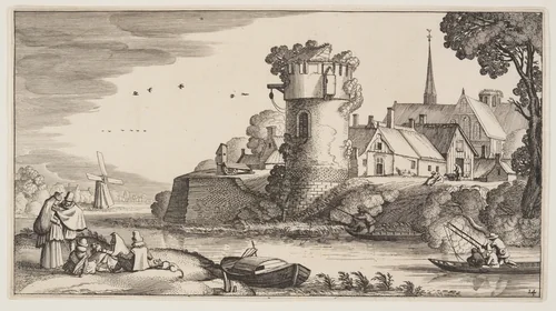 Watch-Tower by a River, from Landscapes (Playsante Lantschappen) by Claes Jansz. Visscher II, print, 1641