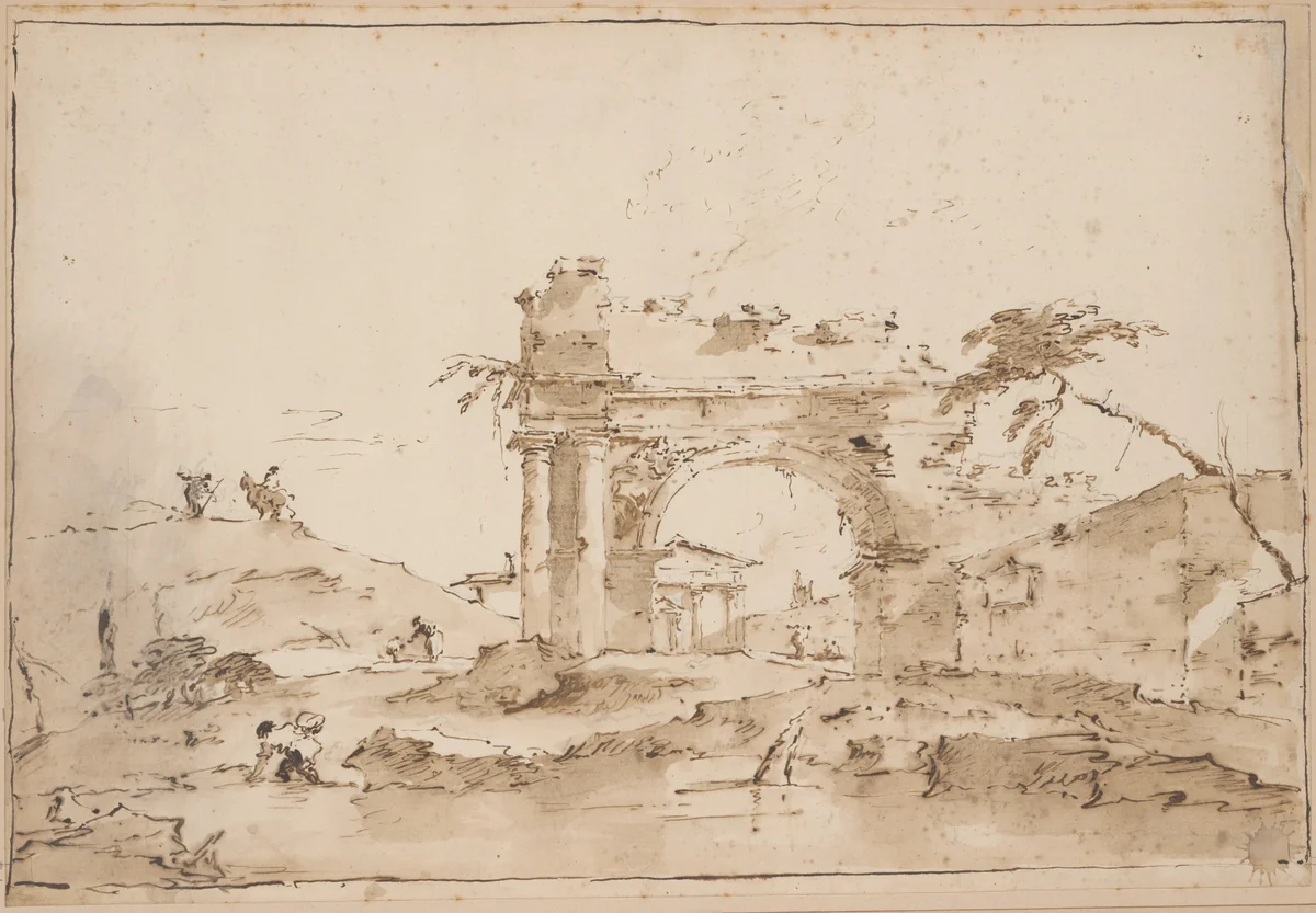 Capriccio with Roman Ruins by Francesco Guardi, drawing, 1720-1793