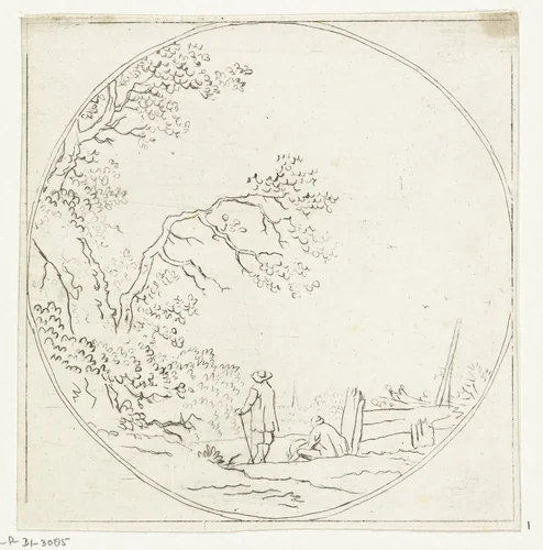 Landschap met twee wandelaars by Anthonie van den Bos, print, 1778-1838