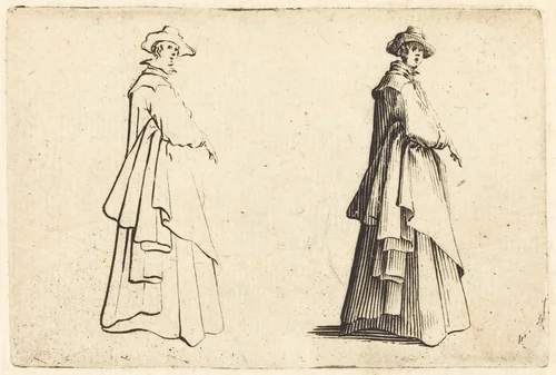 Lady in a Large Coat by Jacques Callot, print, 1622