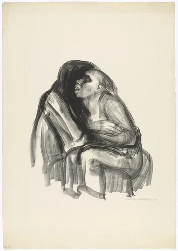 Young Girl in the Lap of Death (Tod hält Mädchen im Schoß) from the series Death (Tod) by Käthe Kollwitz, print, 1934