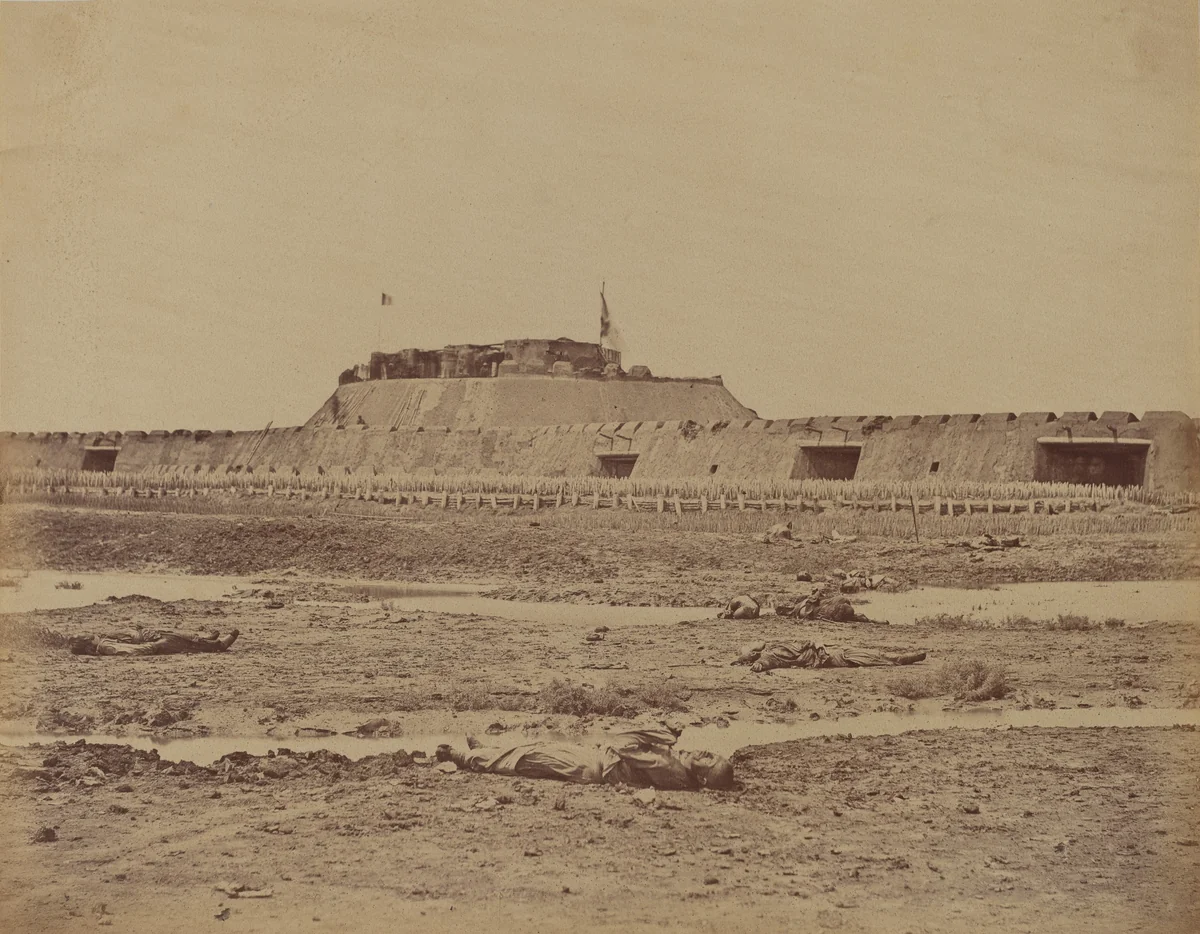Rear of the North Fort After Its Capture, Showing the Retreat of the Chinese Army, August 21, 1860 by Felice Beato, photograph, 1860