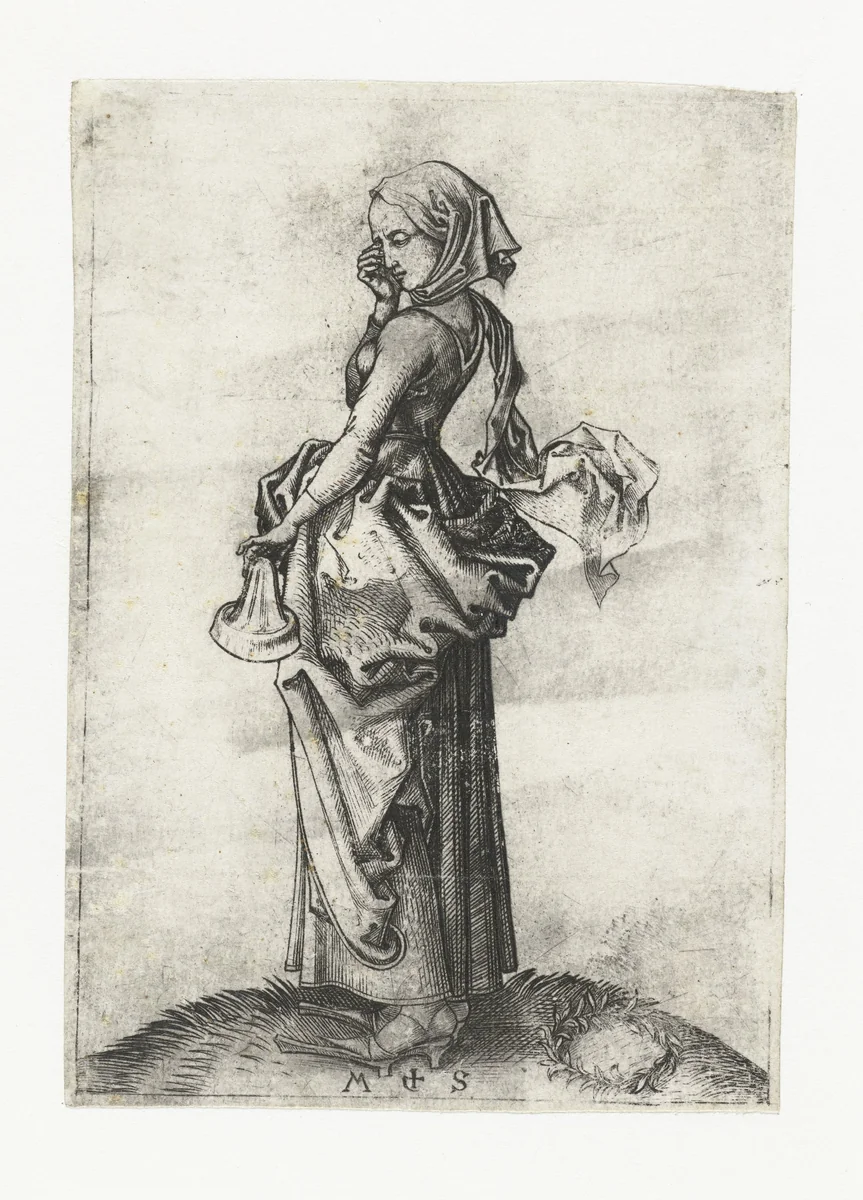 De vijfde dwaze maagd by Unknown, print, 1470-1491
