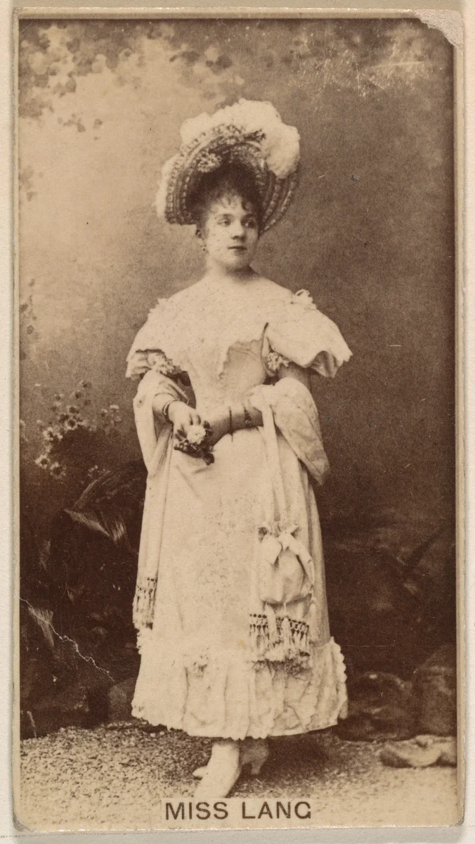 Miss Lang, from the Actresses series (N245) issued by Kinney Brothers to promote Sweet Caporal Cigarettes by Kinney Brothers Tobacco Company, photograph, 1890