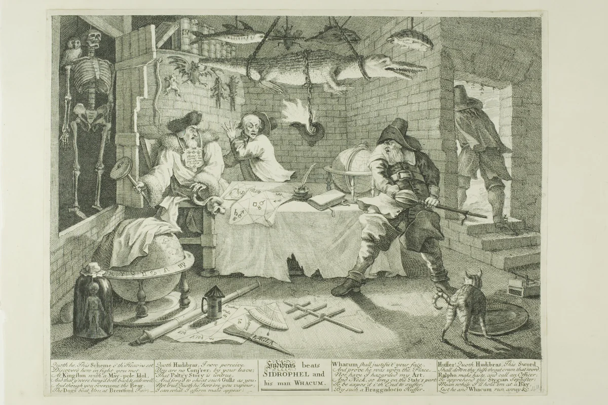 Hudibras and Sidrophel, plate eight from Hudibras by William Hogarth, print, 1725-1726