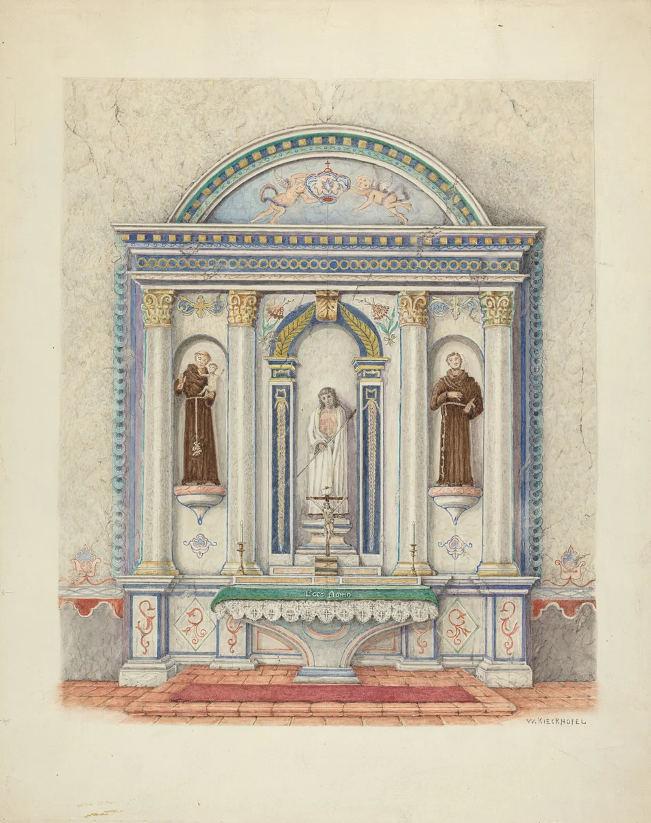 Side Altar, San Luis Rey Mission by William Kieckhofel, index of american design, 1941