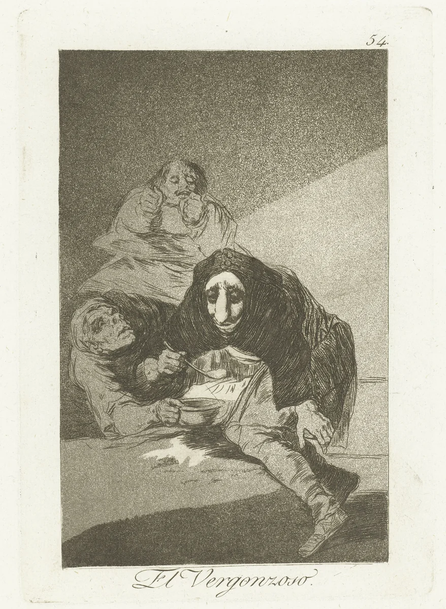 De schaamtevolle by Francisco de Goya, print, 1797-1799