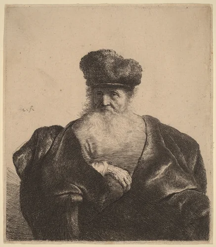 Old Man with Beard, Fur Cap, and Velvet Cloak by Rembrandt van Rijn, print, 1632