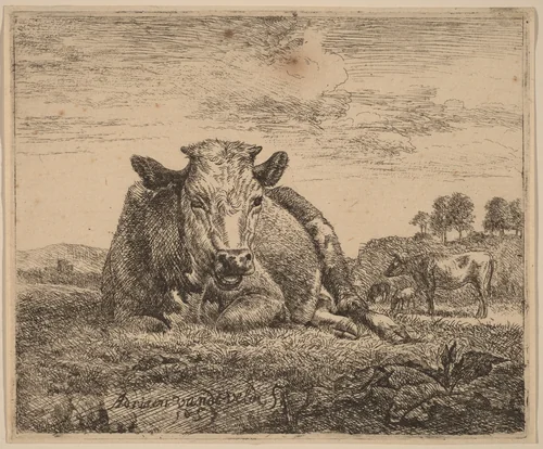 Recumbent Cow by Adriaen van de Velde, print, 1657