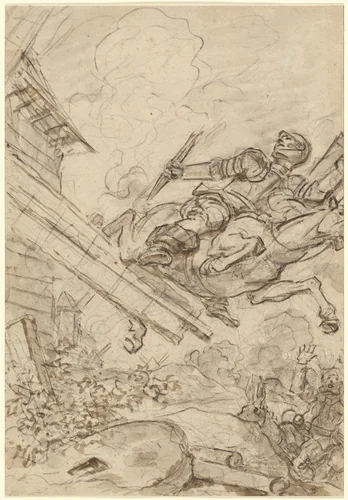 Don Quixote Attacking the Windmill by Jean Honoré Fragonard, drawing, 1780-1789