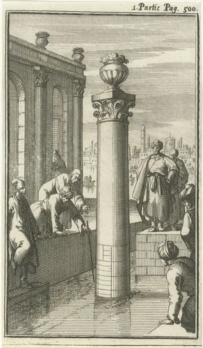 Onderzoek naar de waterstand bij de Nijlmeter te Caïro by Jan Luyken, print, 1689