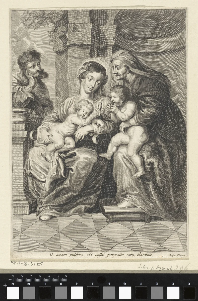 Heilige Familie met Johannes de Doper en Elisabet by anonymous, print, 1661-1684