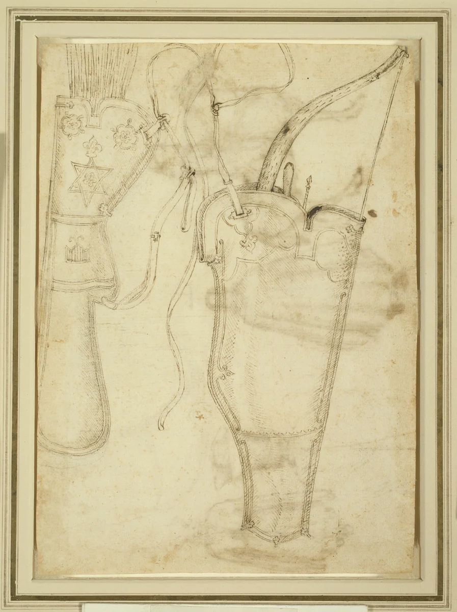 Bowcase and Quiver of Arrows by Pisanello, drawing, 1438